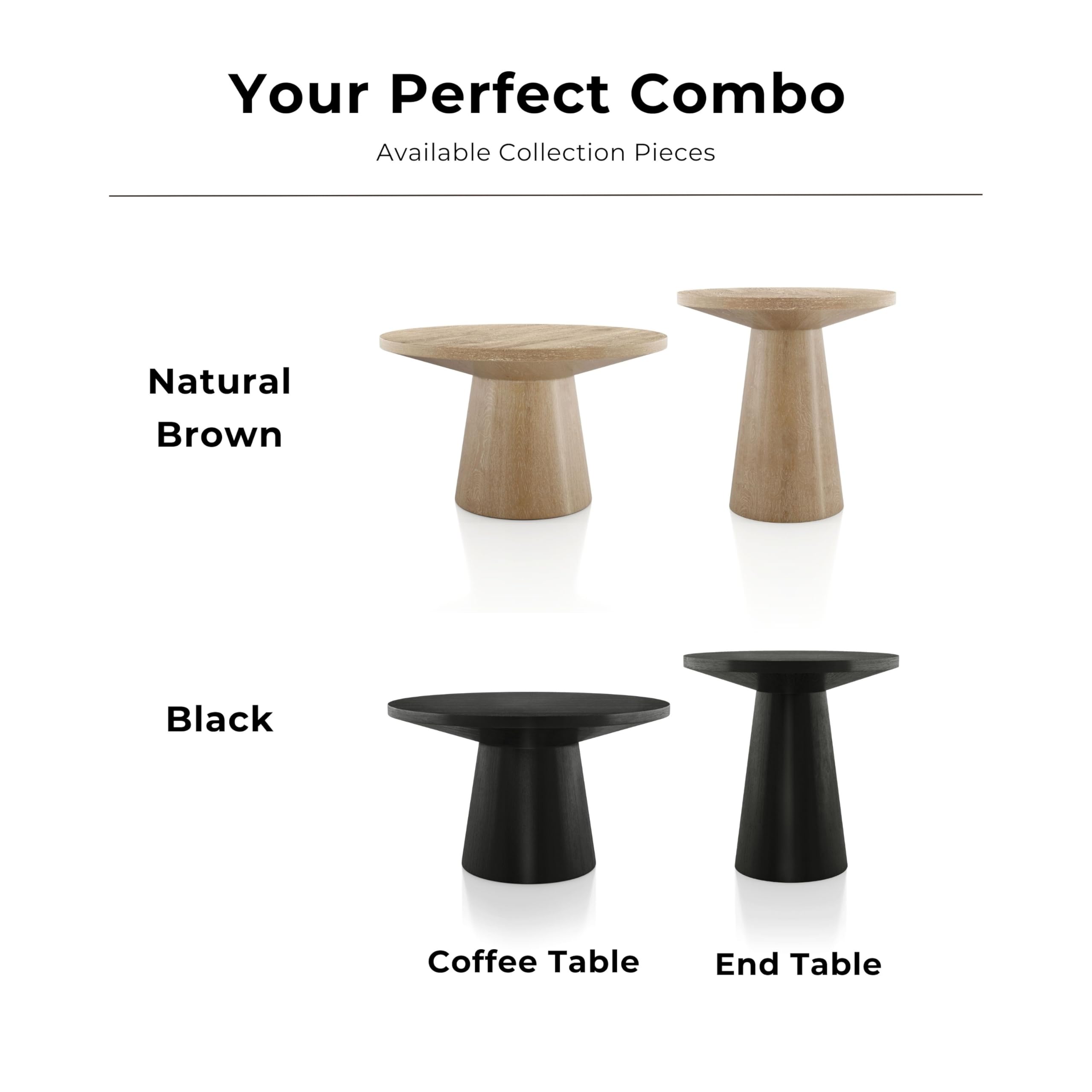 Furniture of America Crambel Modern Solid Rubberwood 20-inch Round End Table with Cone-Shaped Pedestal Base, Living Room Furniture for Small Space, Home Office, Oak Finish