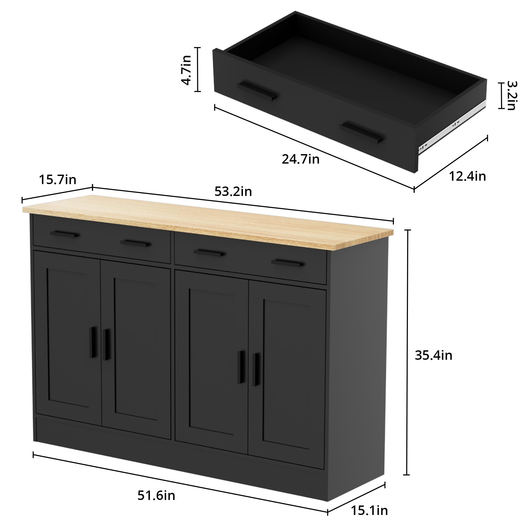 53" Buffet Cabinet with Storage