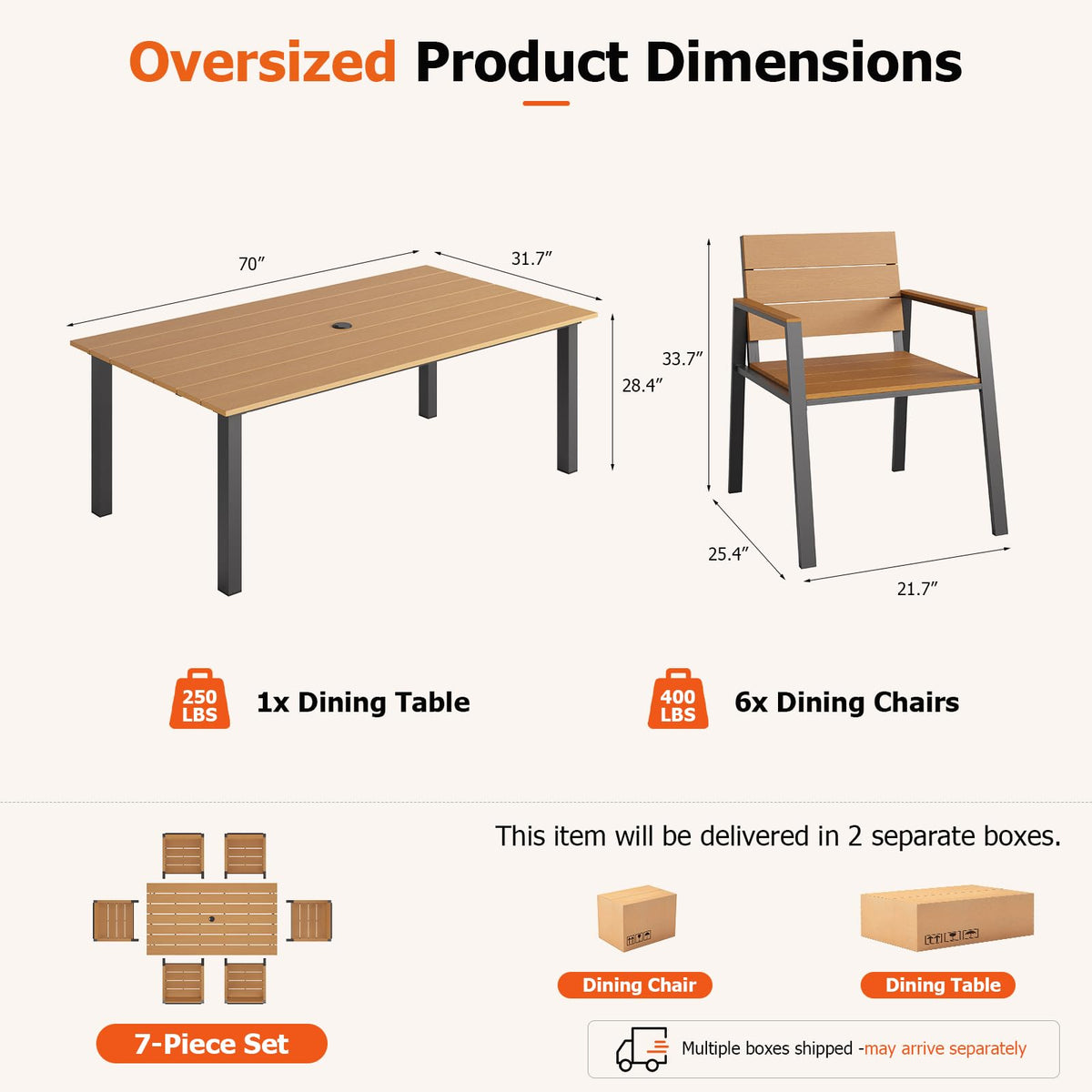 LazySunsets Outdoor Dining Set with Umbrella Hole (Blacky/Teak, 7 Piece)