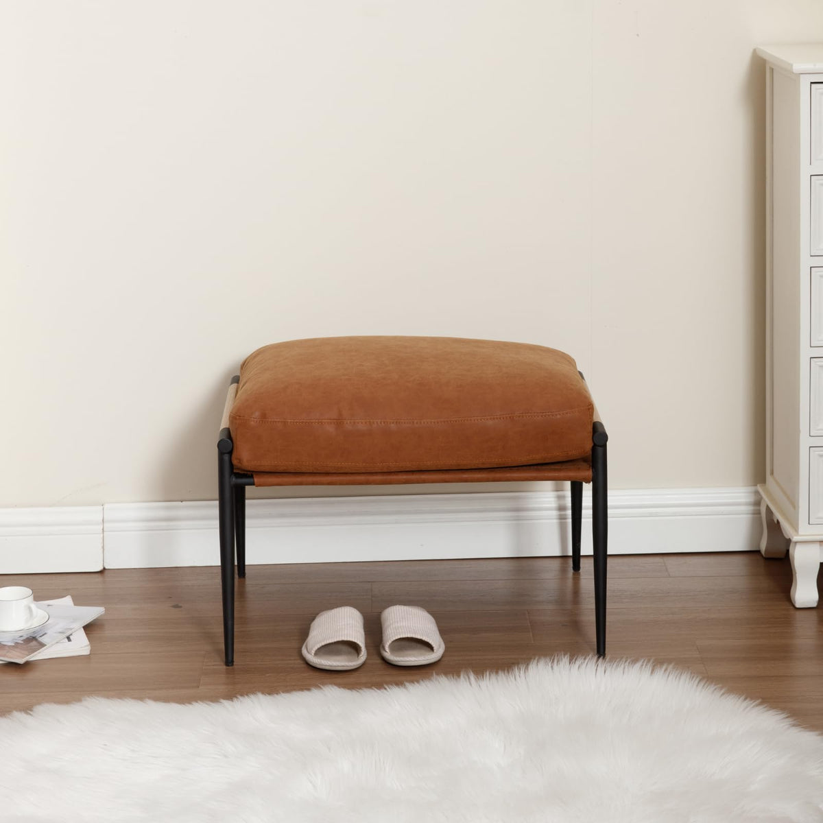 Brown PU Leather Ottoman