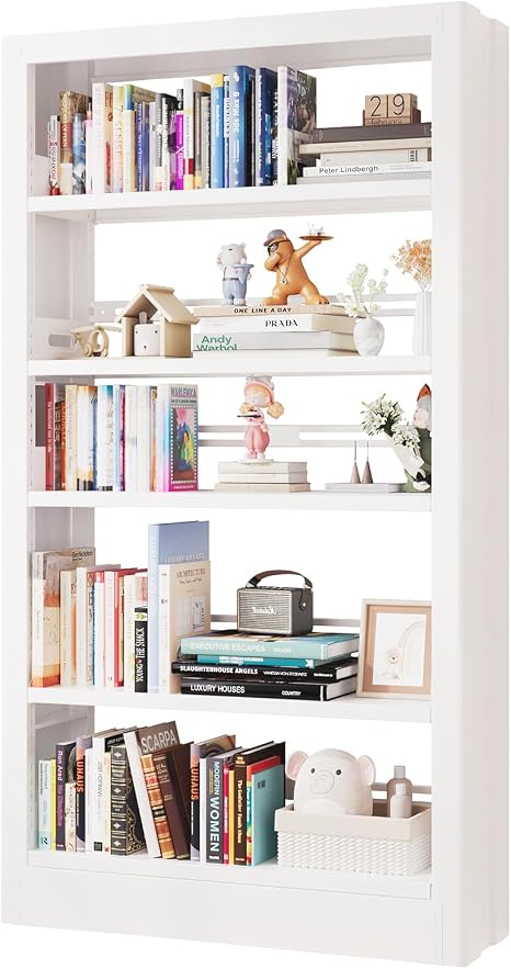 5-Tier Metal Bookshelf with Adjustable Shelves & Book Stoppers