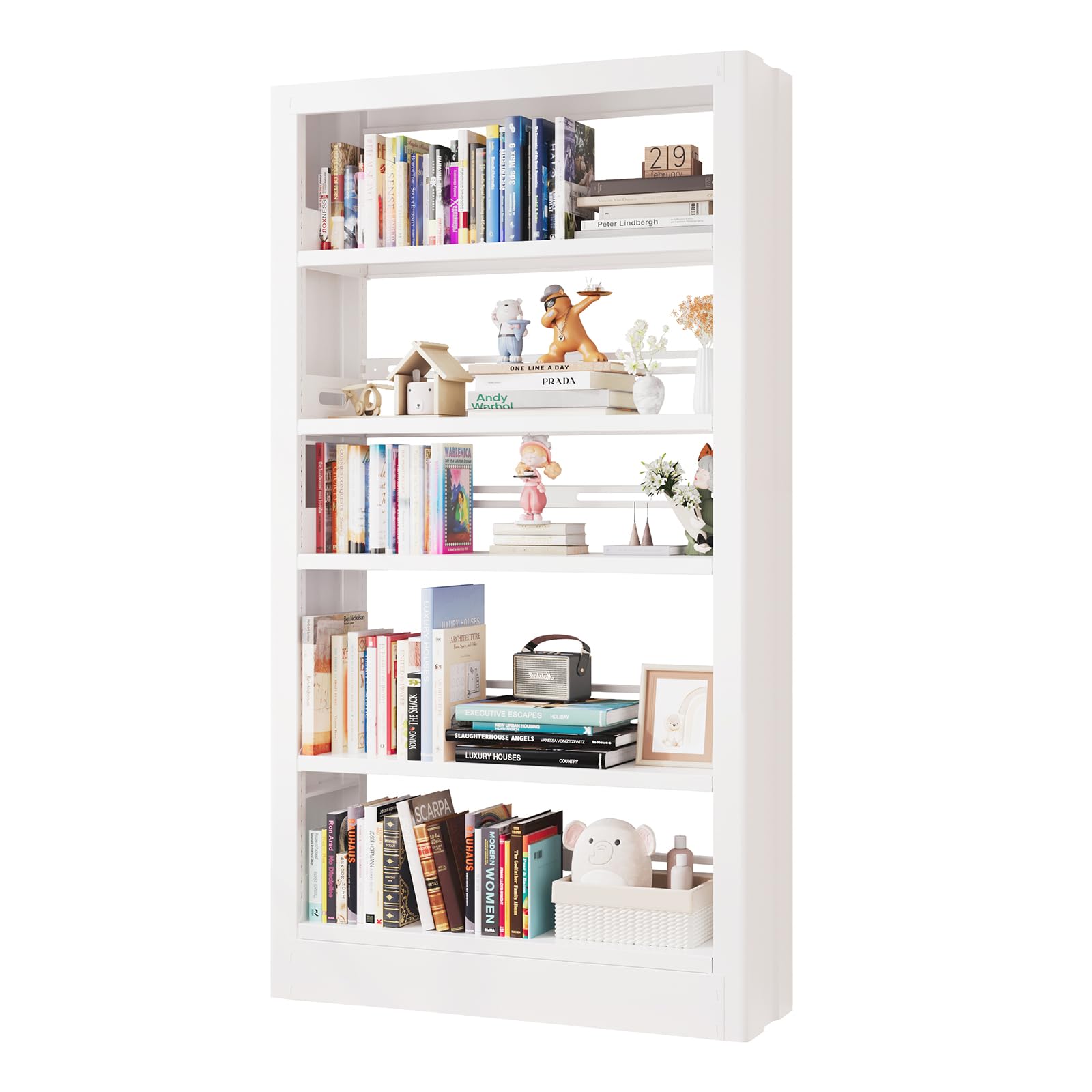 CRPDY 71" Tall Bookshelf 5 Tier Metal Bookshelf with Adjustable Storage Shelves Library Bookcase Heavy Duty Book Shelf with Book Stopper for Living Room, Library, Office, Bedroom, School