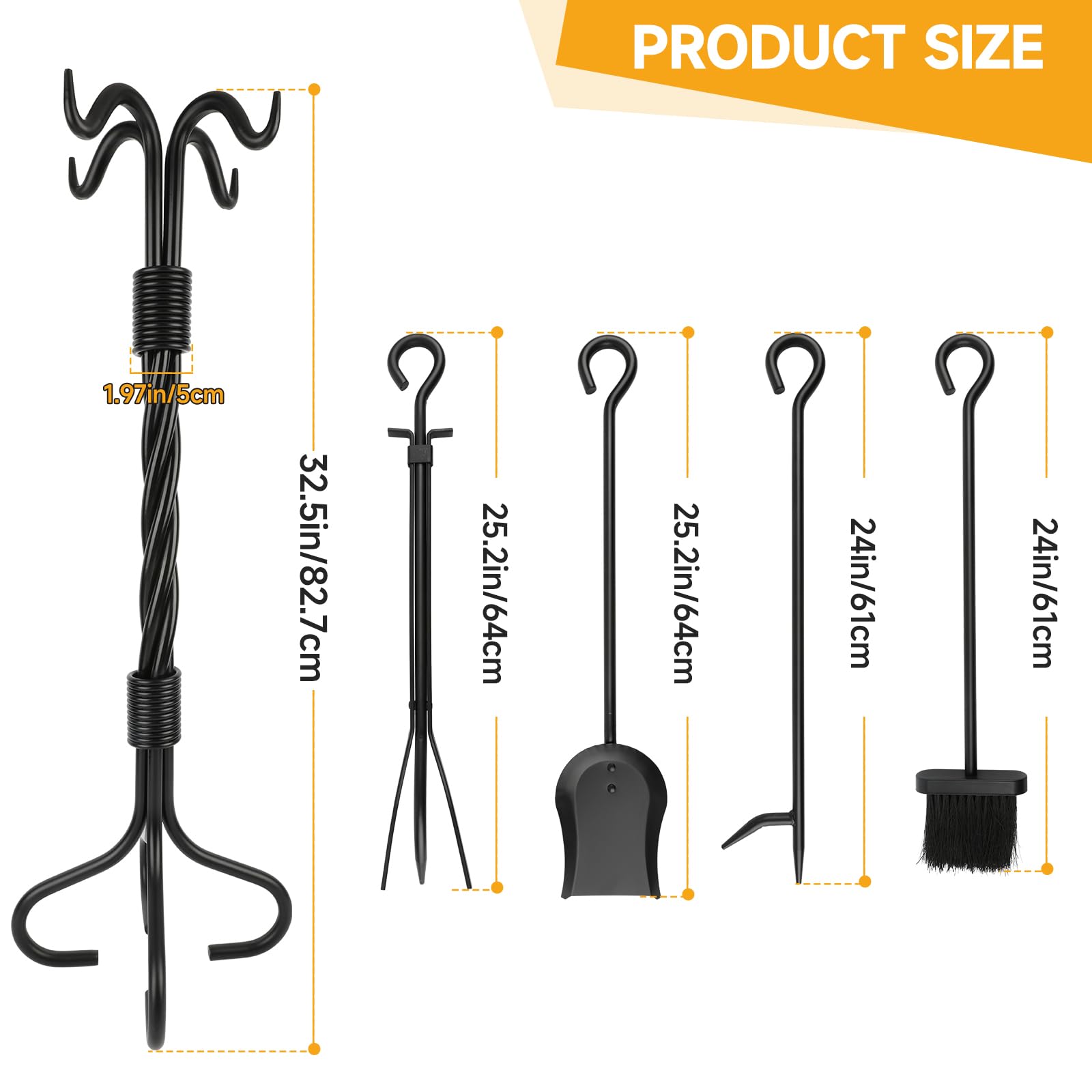 5-Piece Fireplace Tool Set with Stand