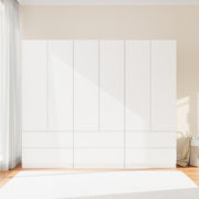 Jiaoun Armoire Wardrobe Closet with 6 Doors, Wooden Wardrobe Cabinet with 6 Drawers, Hanging Rod & Shelves, Freestanding Closets for Bedroom (White, 3)