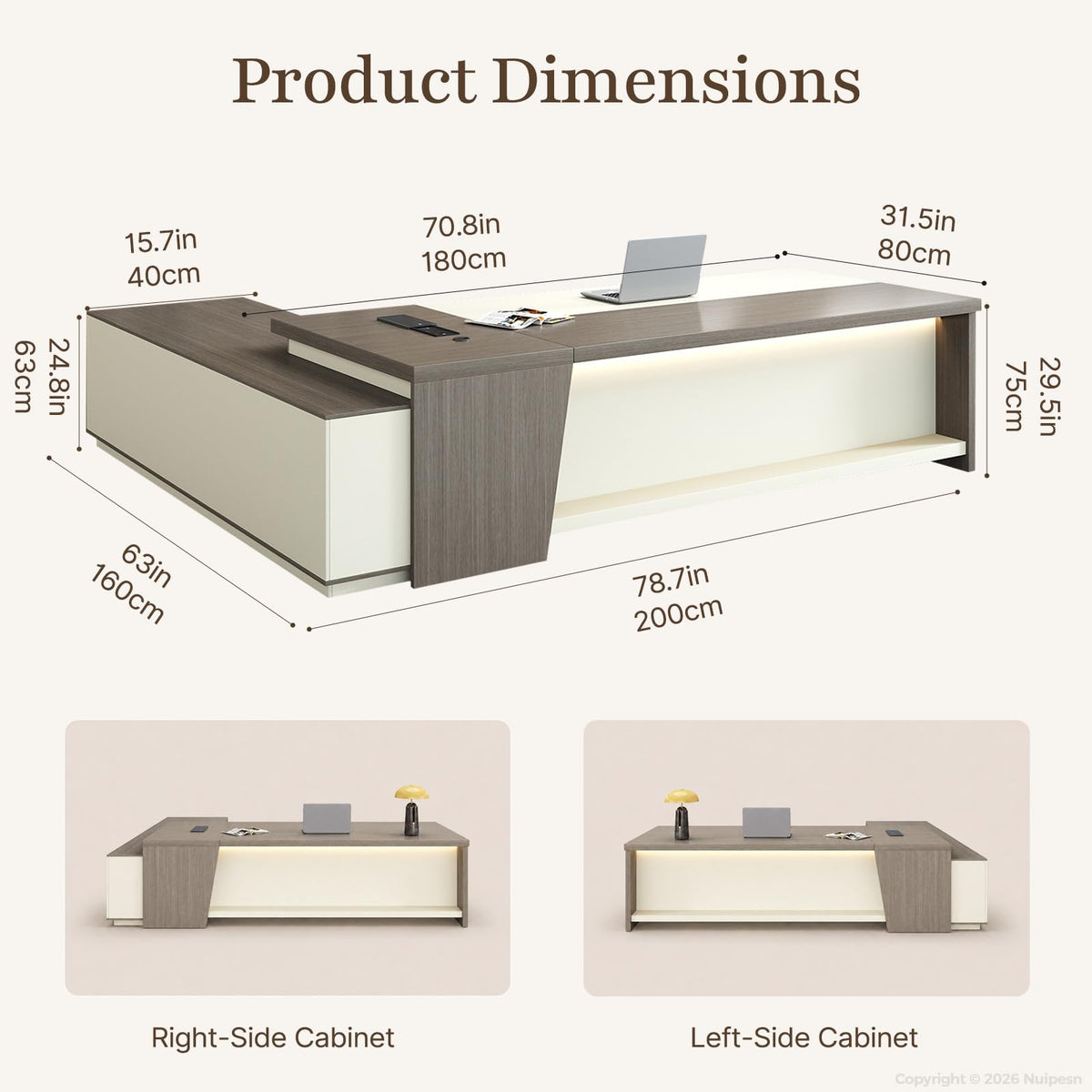 L-Shaped Executive Desk with LED and Power Outlets