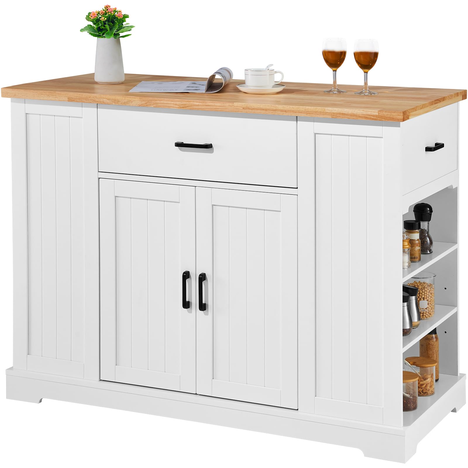 VEVOR 46" Wood Top Breakfast Bar with Storage Cabinet, Farmhouse Kitchen Table with Adjustable Shelf, Drawer, for Dining Kitchen Living Room, White