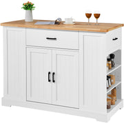 VEVOR 46" Wood Top Breakfast Bar with Storage Cabinet, Farmhouse Kitchen Table with Adjustable Shelf, Drawer, for Dining Kitchen Living Room, White