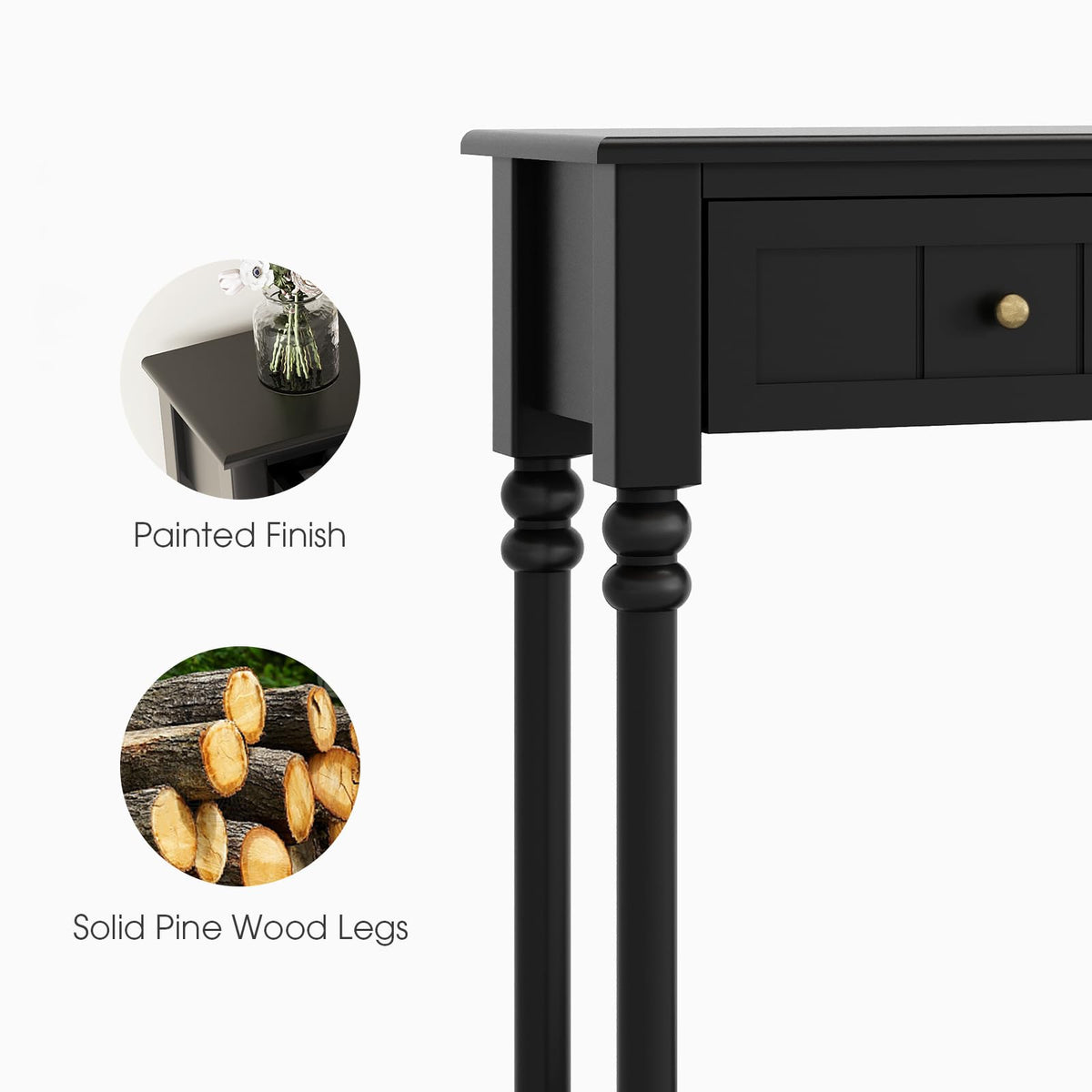 Black Console Table with Drawers