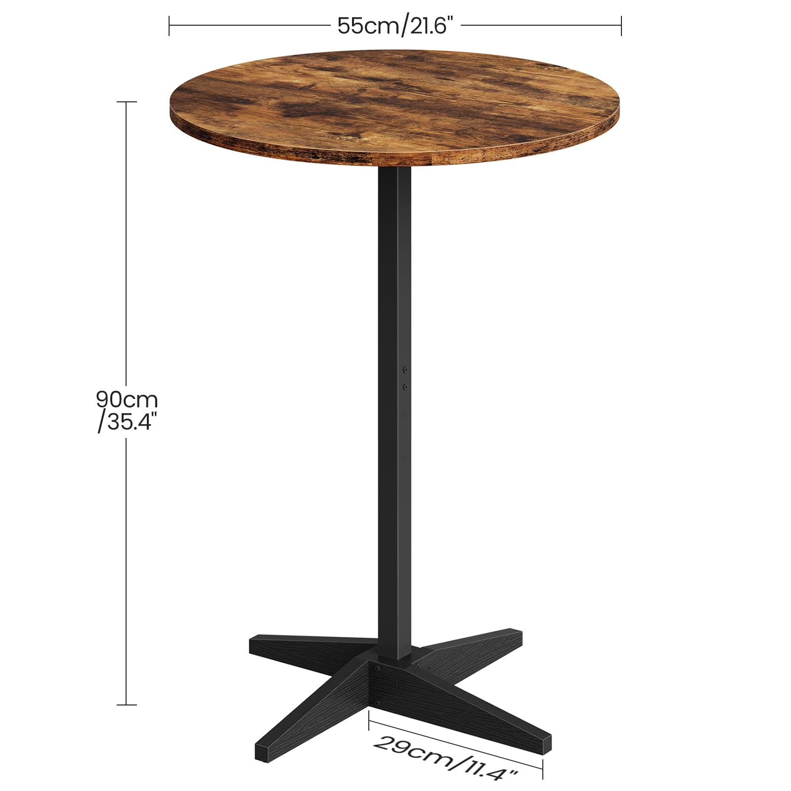 CHOEZON 21.6" Round Bar Table, Pub Table with Windmill-Inspired Base, Cocktail Table, for Bar, Pub, Cafe, Dining Room, Rustic Brown and Black TBT04BF