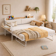 LIKIMIO Twin Daybed with Trundle, Twin Bed with Charging Station, White