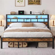 Insdiy King Bed Frame with Charging Station and LED, Metal Platform Bed