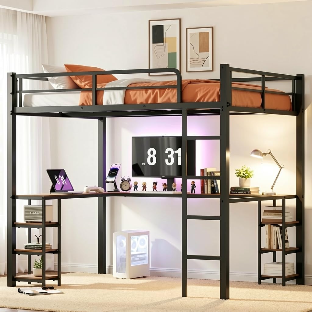Full Loft Bed with Desk and Shelves