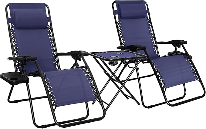 Zero Gravity Reclining Lounge Chair Set of 2 with Side Table & Headrest