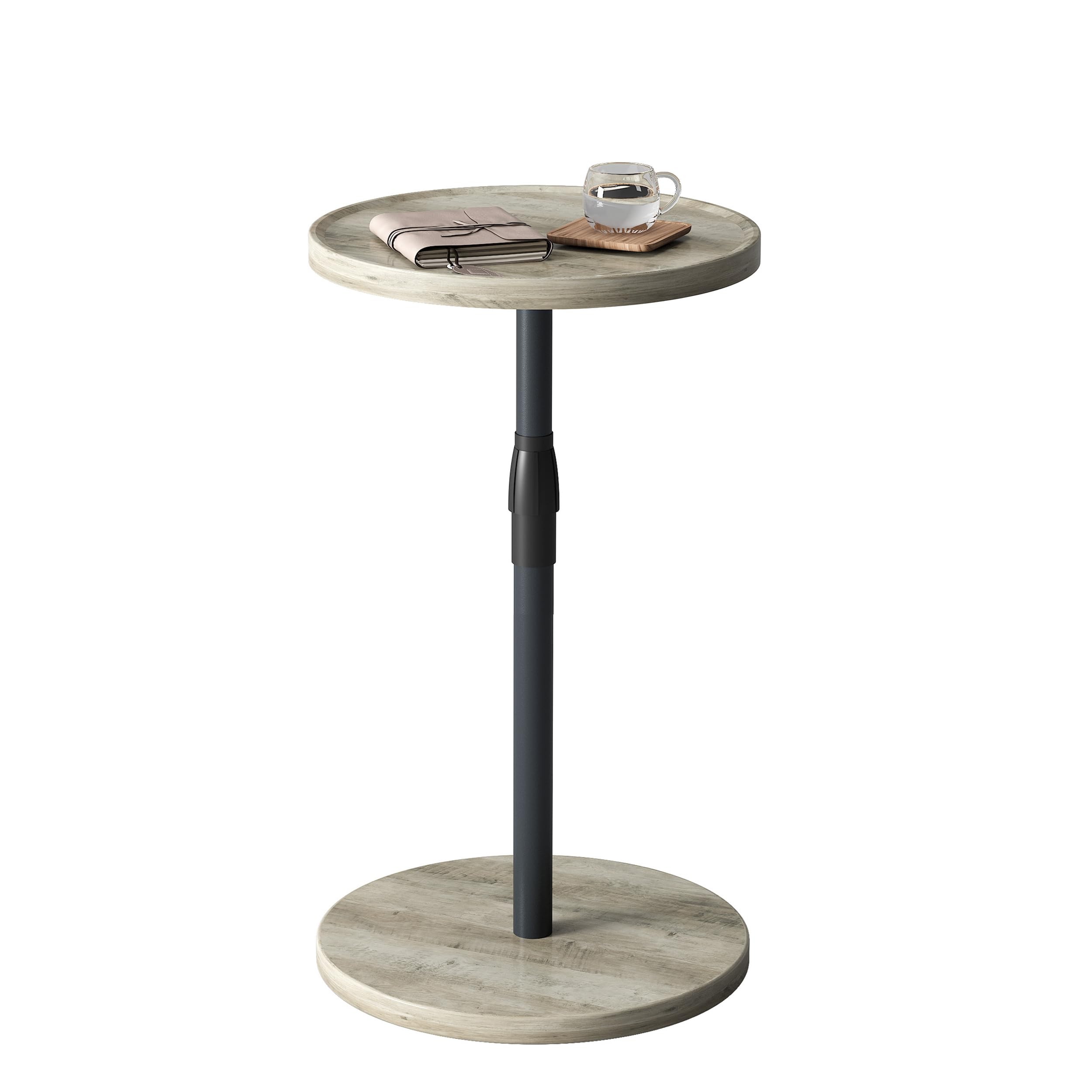 IRCPEN Adjustable Round Side Table, Small End Table, Pedestal Drink Table for Small Spaces, Tall Round Nightstand for Living Room Bedroom Sofa Couch, Oak ET-010QK