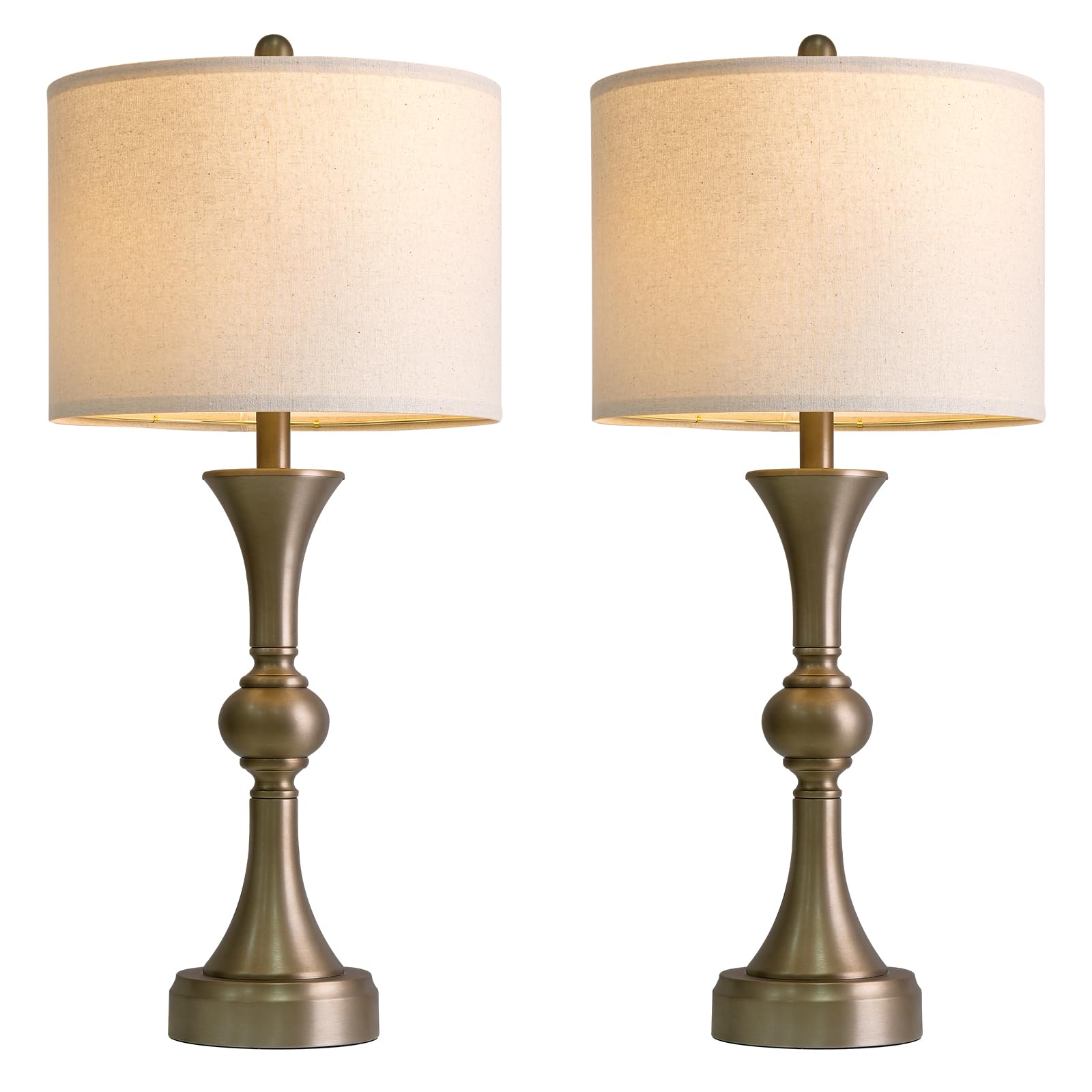 Oneach 28" Modern Table Lamps Set of 2 for Living Room, Warm Gold Bedside Lamps with USB Ports, Nightstand Lamps Set for Bedroom Farmhouse Lamp End Table Lamps (Bulbs not Included)