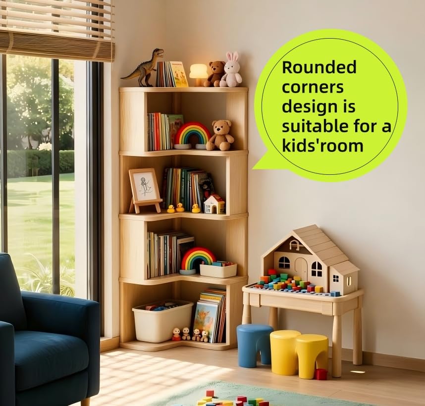 5-Tier Pine Corner Bookshelf