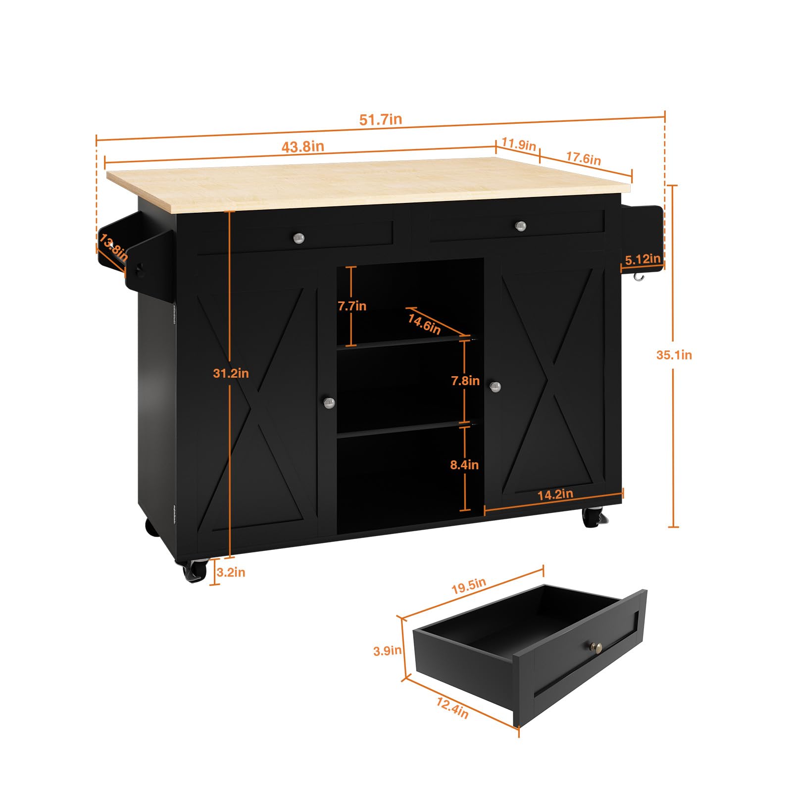 Rolling Kitchen Island with Drop Leaf