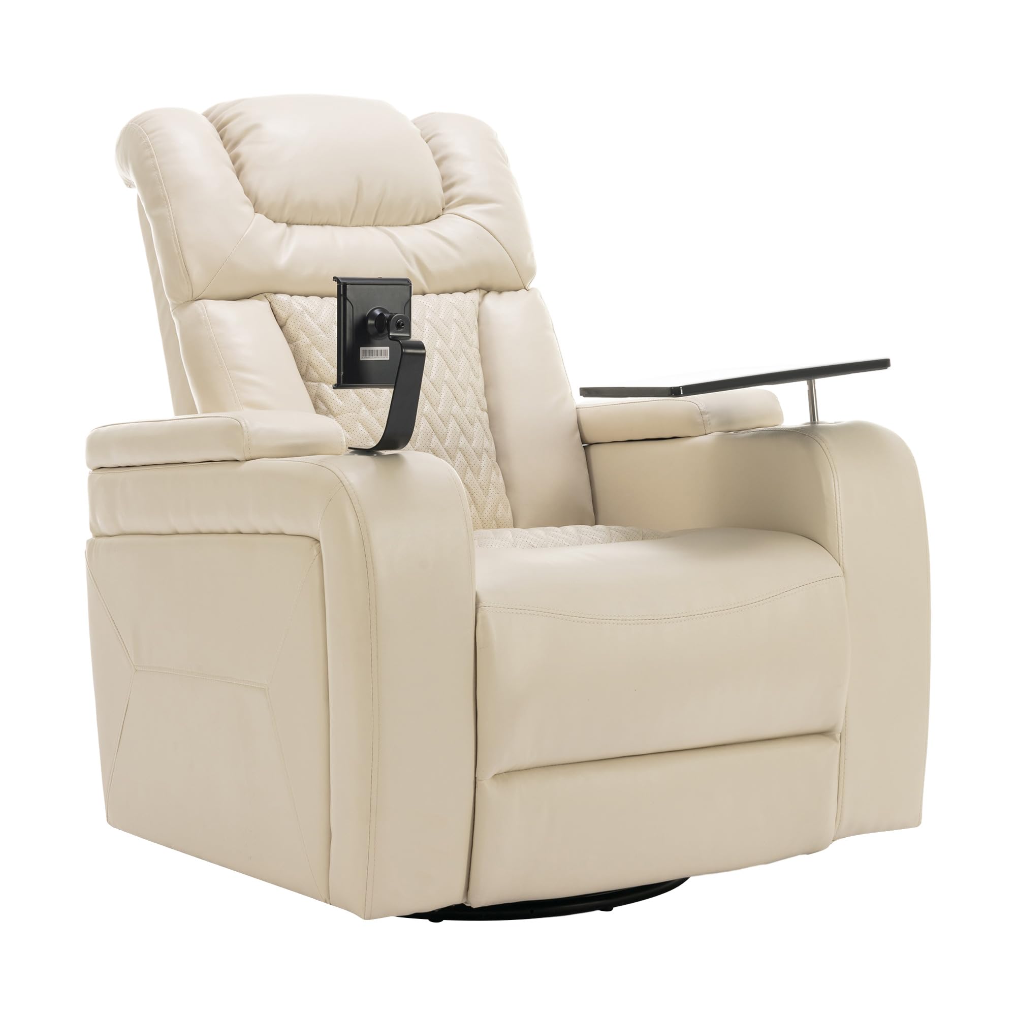 Ball & Cast Power Recliner Chair,270 Degree Swivel PU Leather Home Theater Seating for Living Room,Soft Individual Chair with Tray Table, Phone Holder,Cup Holder,USB Port,Hidden Arm Storage,White