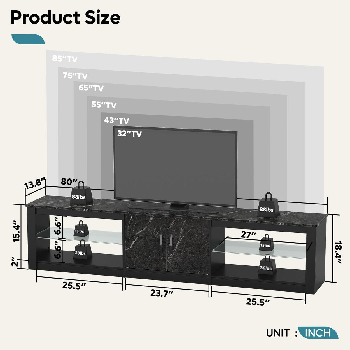 Black Marble LED TV Stand