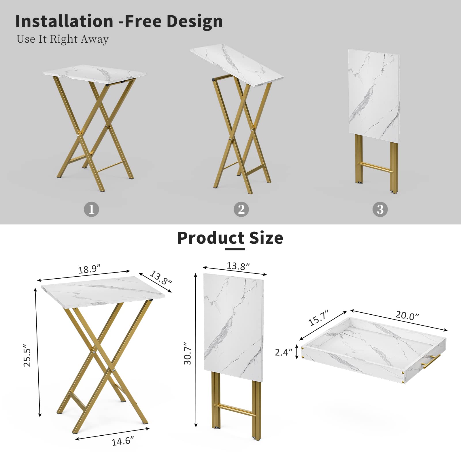 Folding TV Tray Tables, Set of 2 with Removable Serving Tray