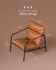 VASAGLE EKHO Collection - Accent Chair, Metal Framed Armchair, Synthetic Leather with Stitching, Mid-Century Modern, Sling Chair for Living, Bedroom, Reading Room, Lounge, Caramel Brown ULAC014K01