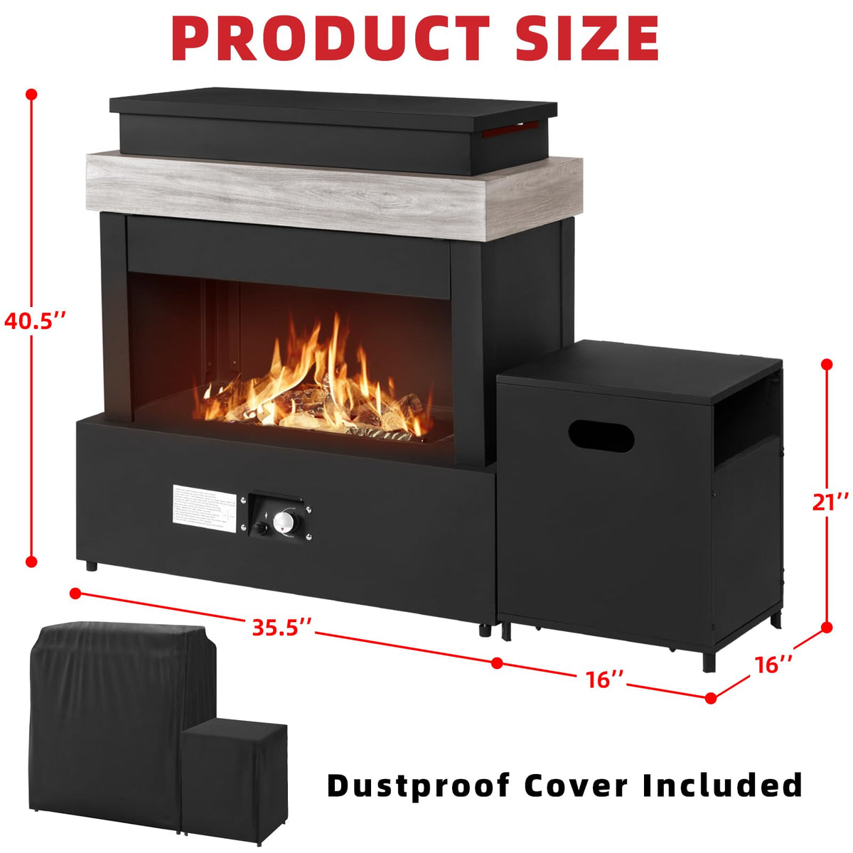 40.5" Outdoor Propane Fireplace with Tank Storage and Dust Cover-