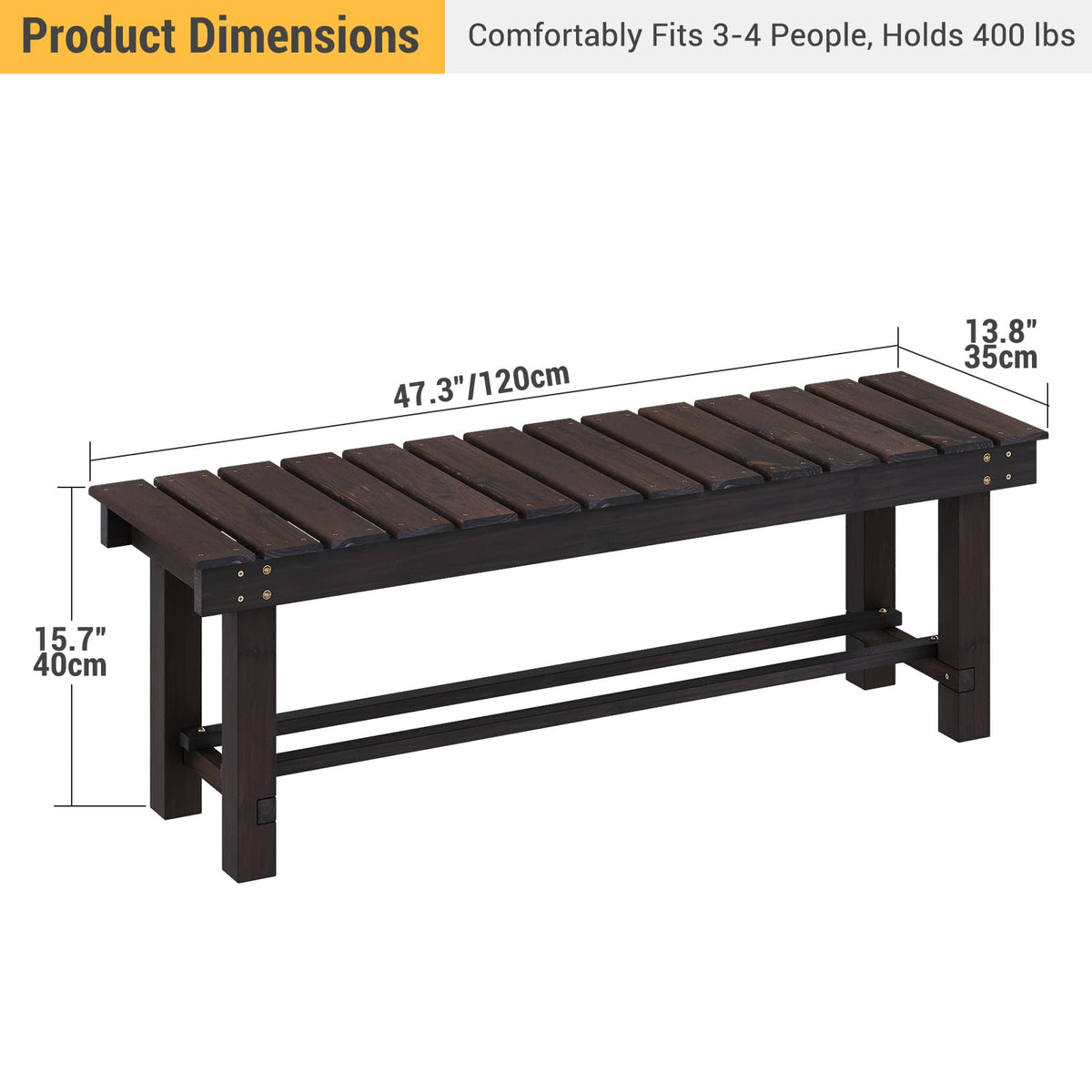 Solid Fir Wood Outdoor Bench