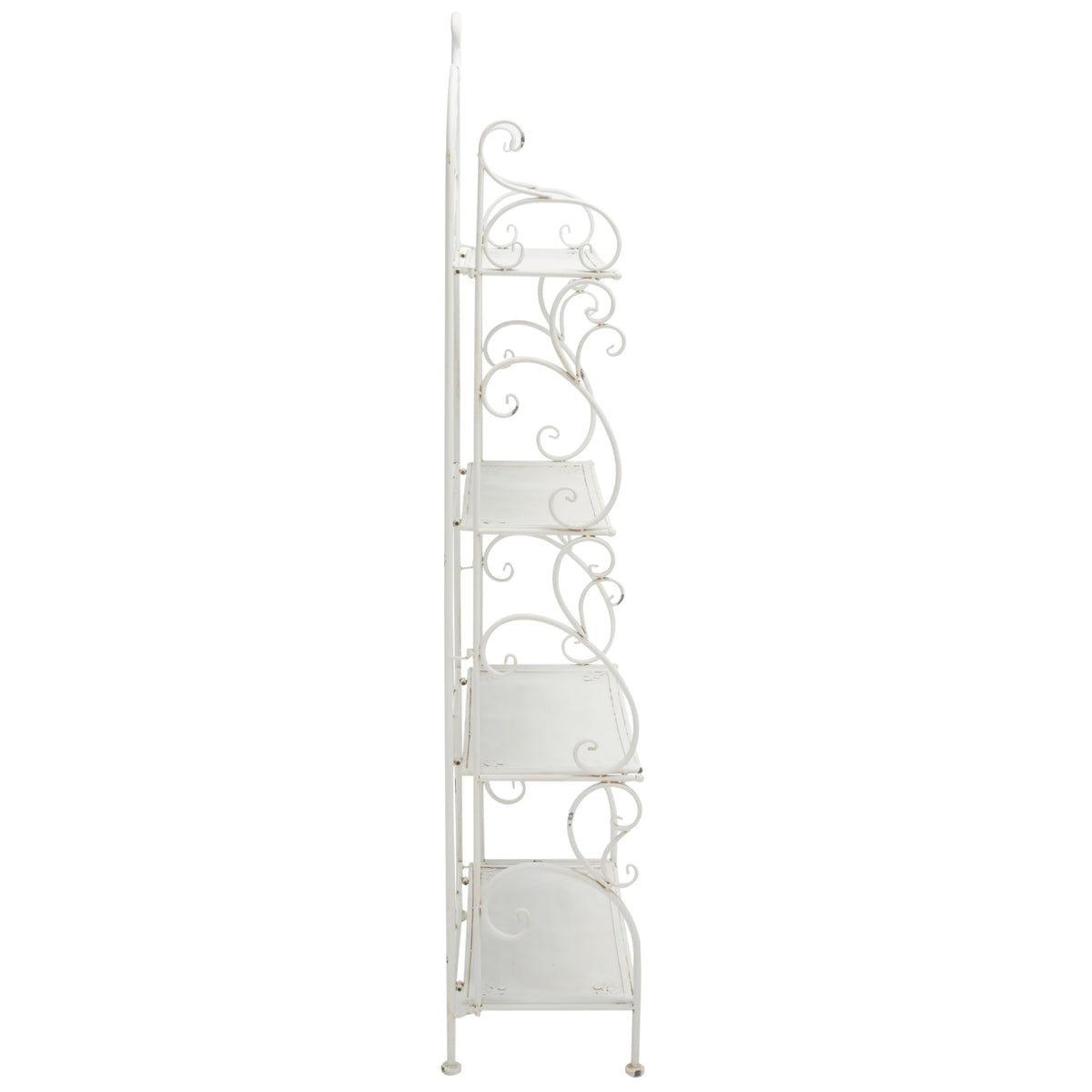 SAFAVIEH Outdoor - Tyrique Antique White Victorian Wrought Iron 4-Tier Shelf Unit, Metal Plant Stand Baker’s Rack, Decorative Patio Garden Storage, 24.8" W x 12.6" D x 65.8" H (PAT5033A)