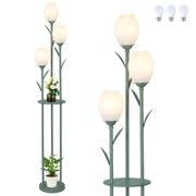 3-Light Tulip Floor Lamp with Shelf