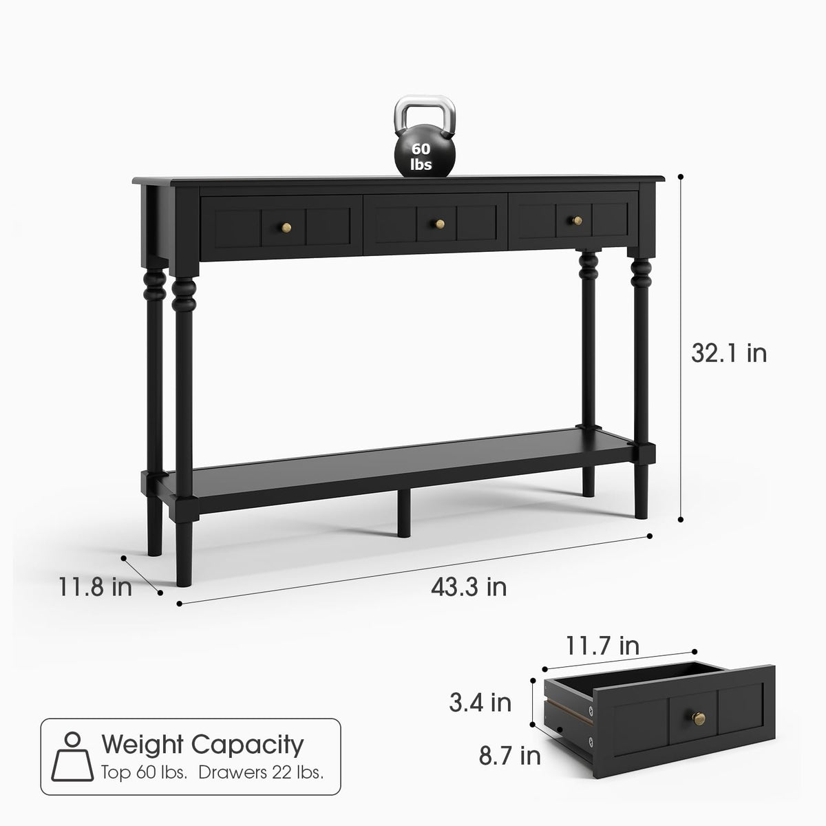 Black Console Table with Drawers