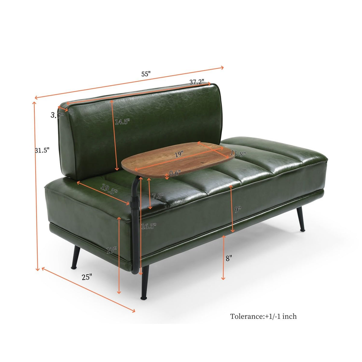Faux Leather Loveseat with Swivel Tray