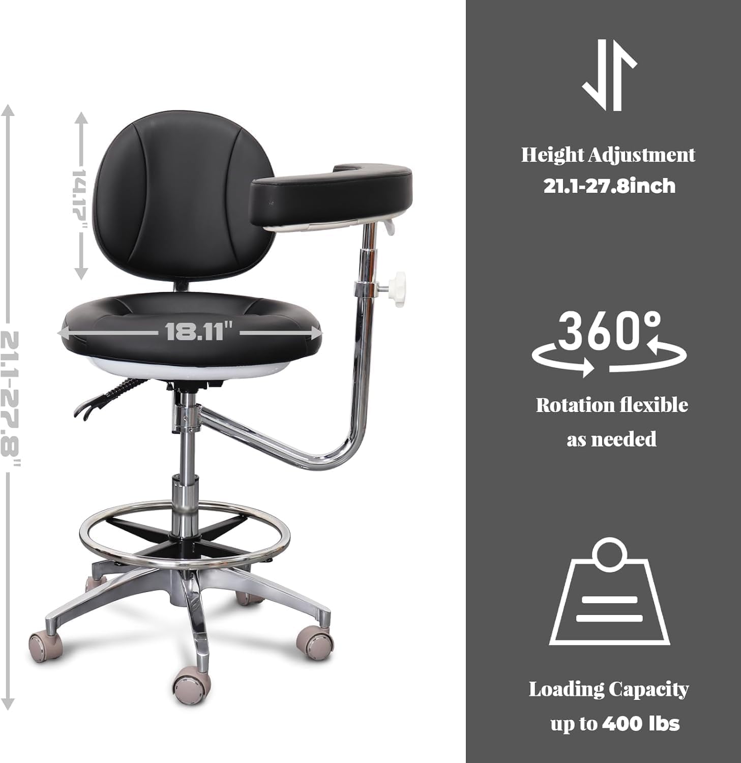 Ergonomic Dental Assistant Stool with Rotatable Armrest