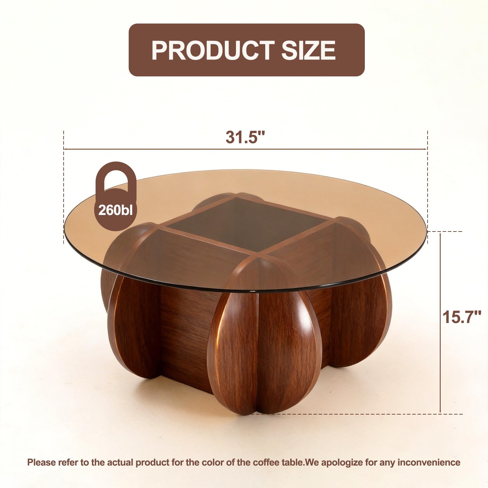 Round Glass Coffee Table with Wood Legs