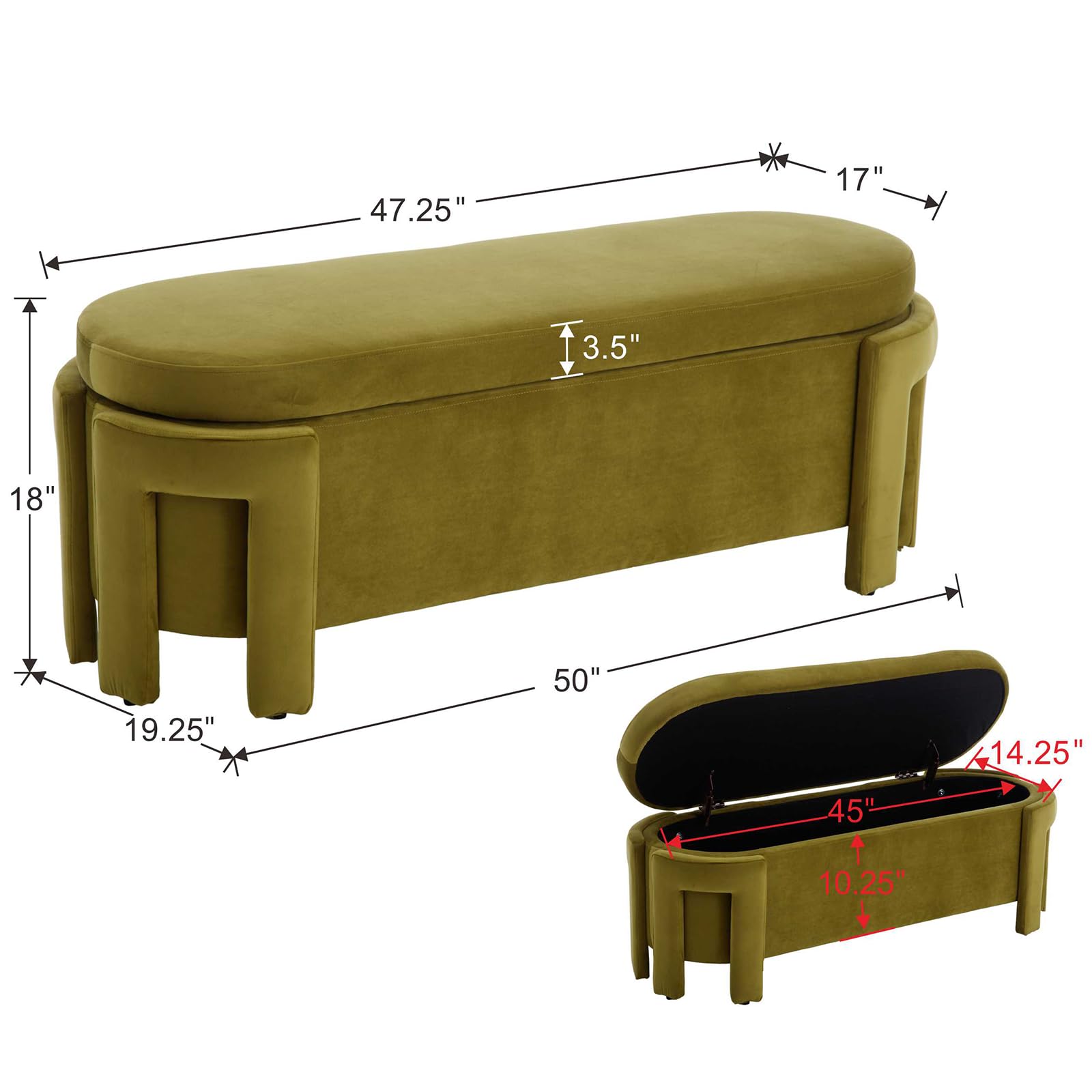 50" Upholstered Storage Bench with Oval Design