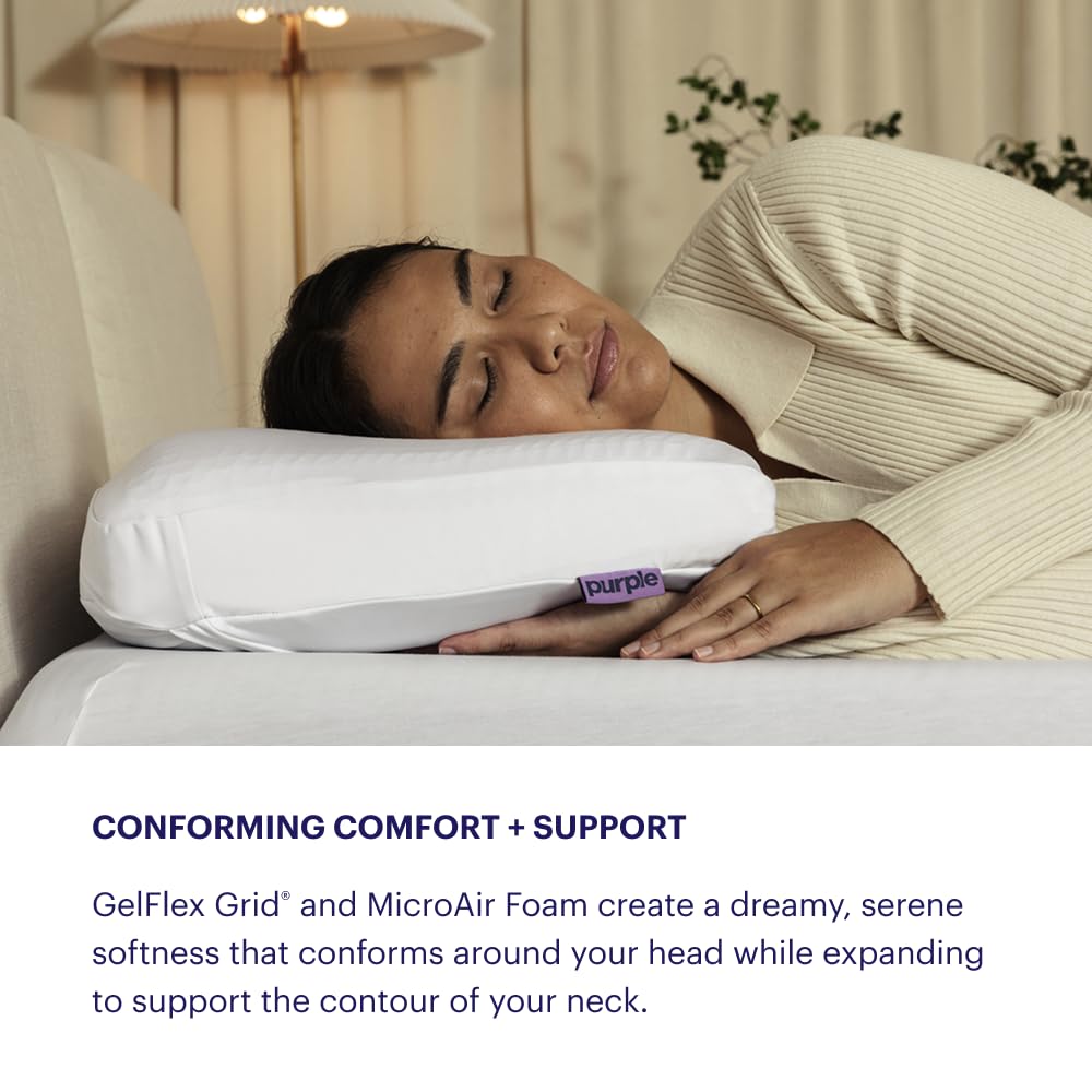 Purple DreamLayer Pillow - Standard Size - Cooling Memory Foam Alternative Neck Pillow, Soft Contour-Hugging GelFlex Grid and MicroAir Foam, Adjustable Loft, Pressure-Relieving Support