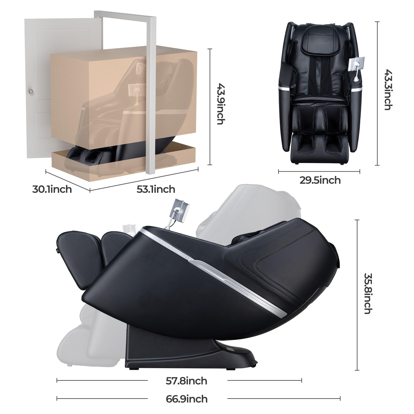 BOSSCARE Massage Chair Full Body: 2026 Zero Gravity SL-Track Shiatsu Massaging Chairs, Body Scan, APP, Foot Rollers, 12+6 Modes, Heat Therapy, Airbags, Bluetooth, Thai Stretch