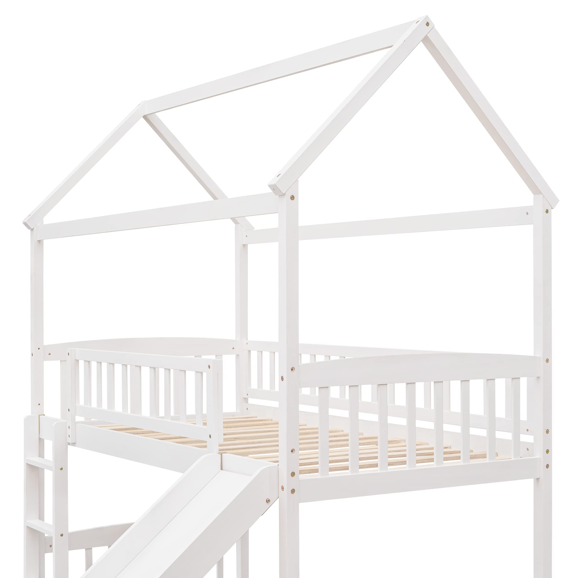Twin Loft Bed with Slide & Playhouse Design