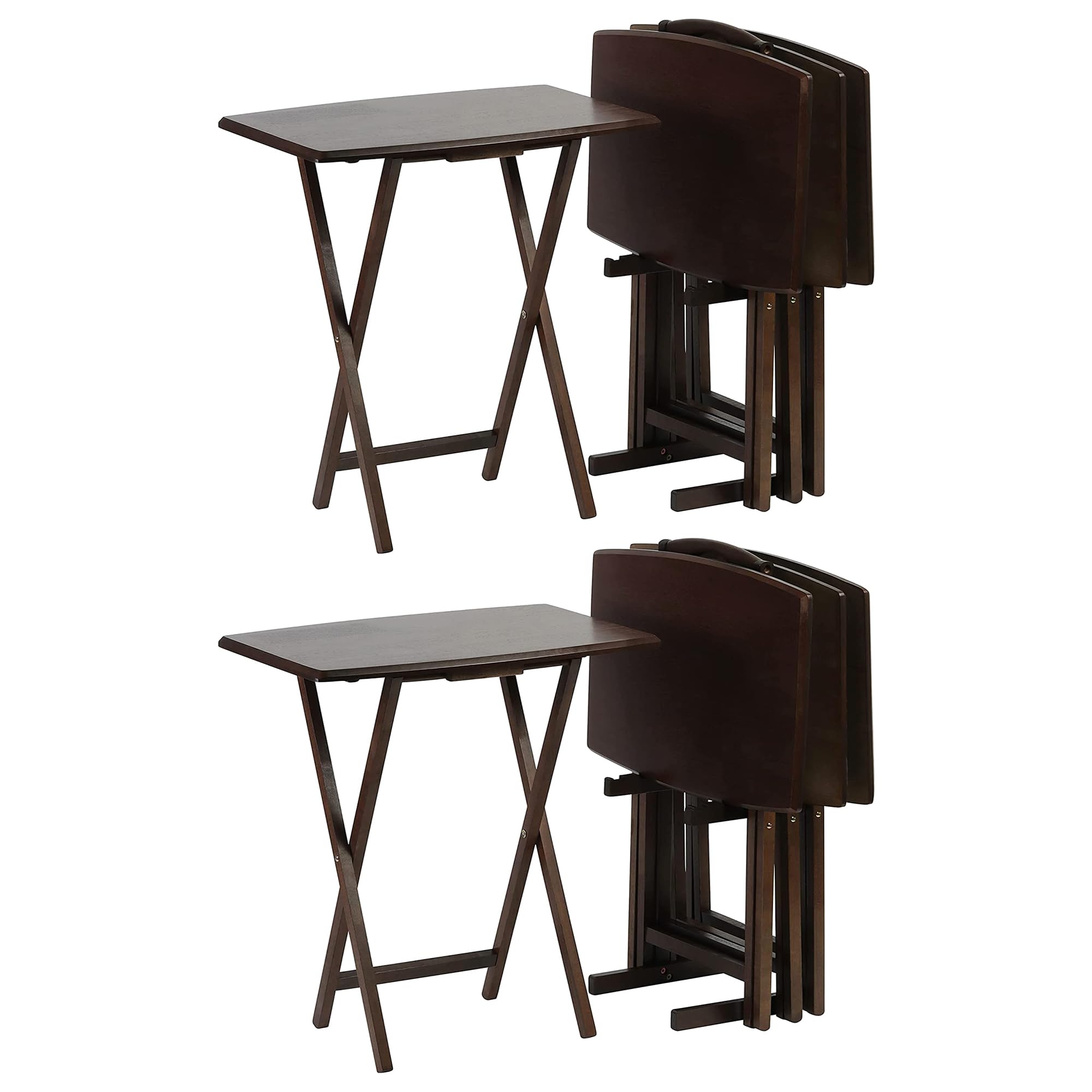 5-Piece Folding Wooden Snack Table Set with Storage Rack