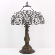 Tiffany Stained Glass Table Lamp – White, 12"x12"x18"