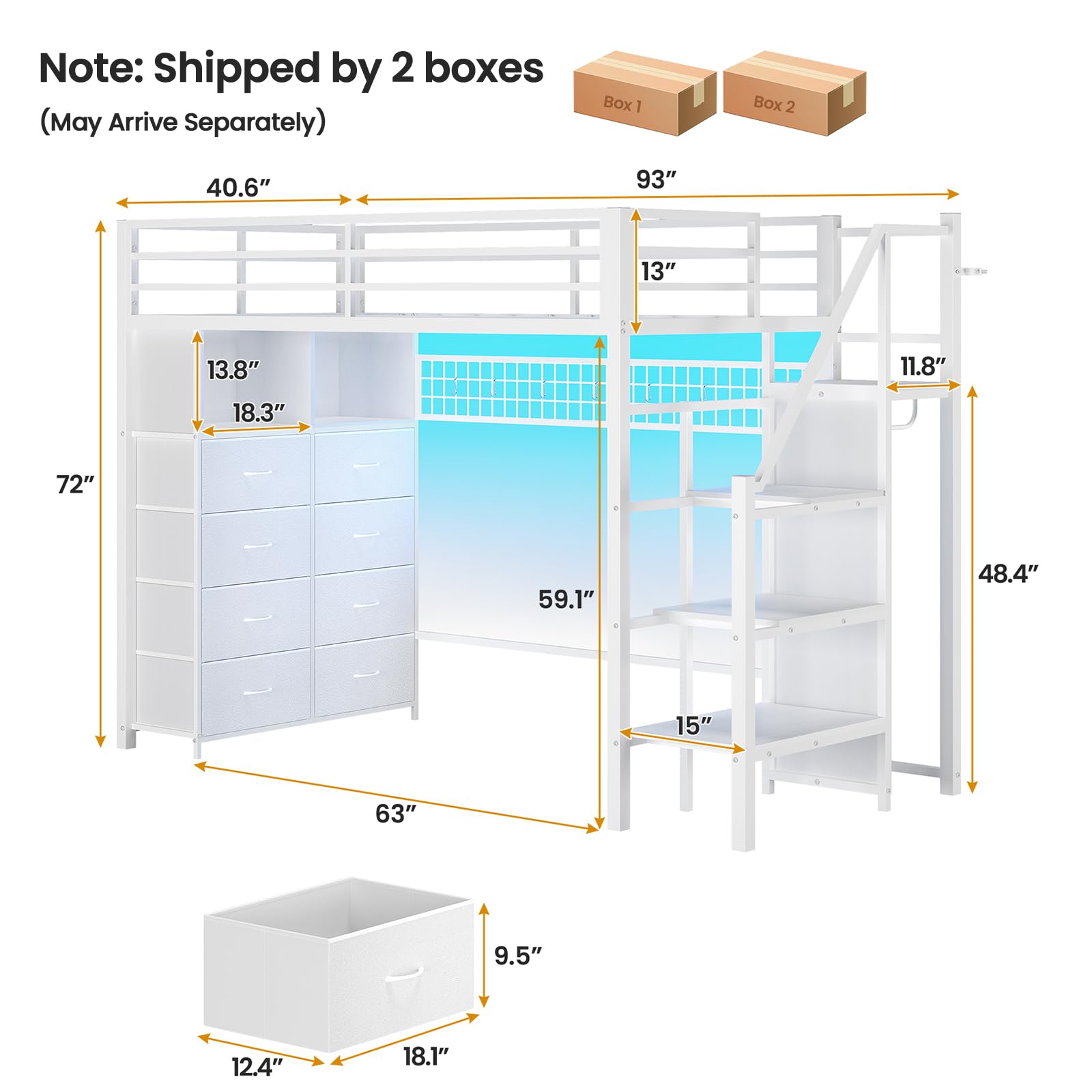 Twin Size Loft Bed with Storage Stairs & Drawers