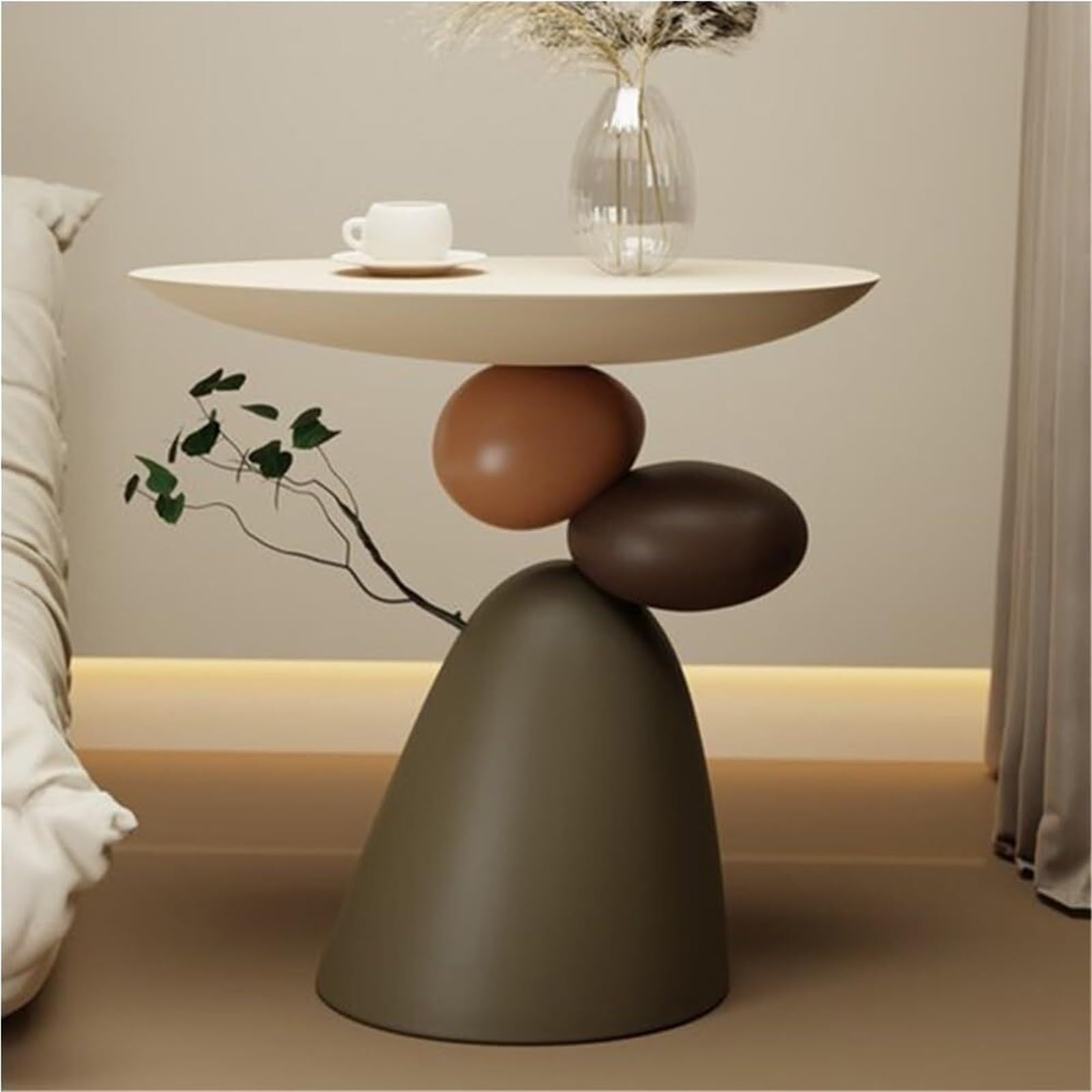 Resin Small Coffee Tables for Living Room Accent End Table Nightstand Bedside Table Snack Tray for Home Lightweight(Brown)
