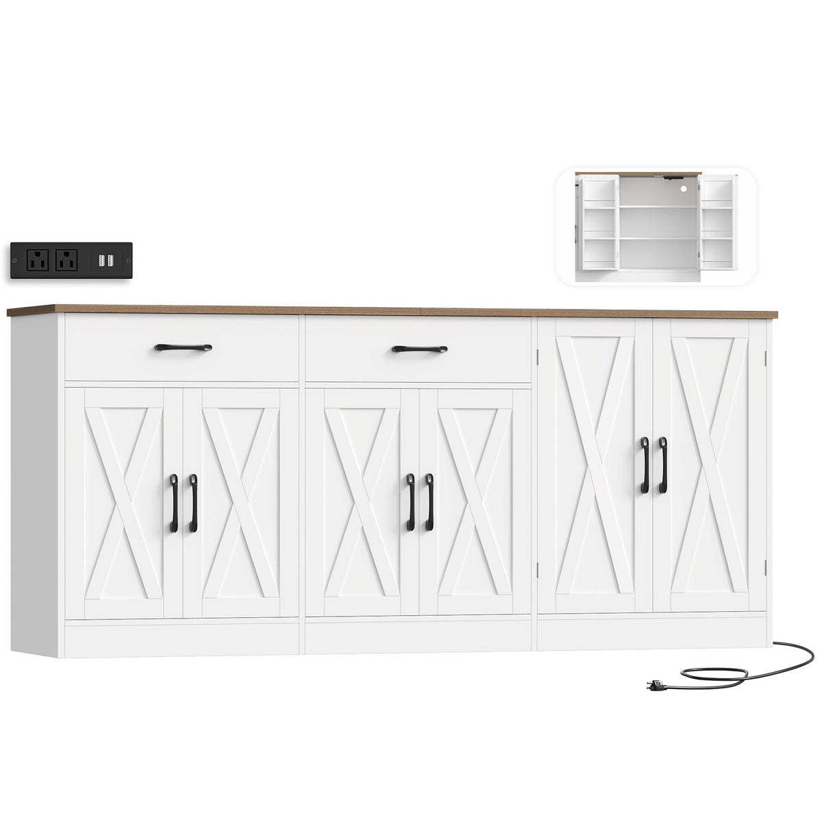 Farmhouse Buffet Cabinet with Charging Station