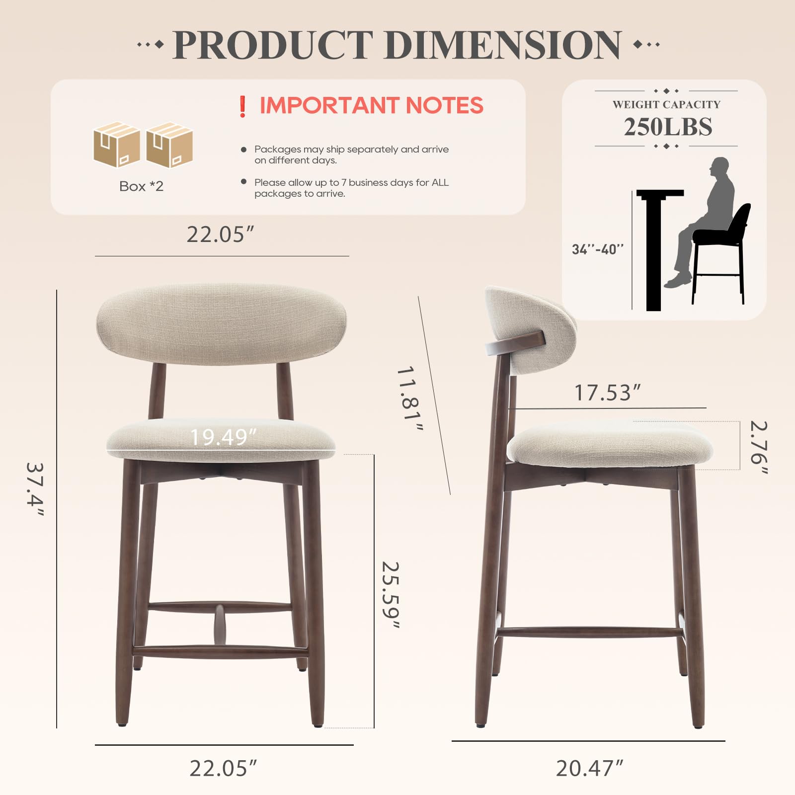 Mid-Century Modern Counter Height Bar Stools (Set of 4)