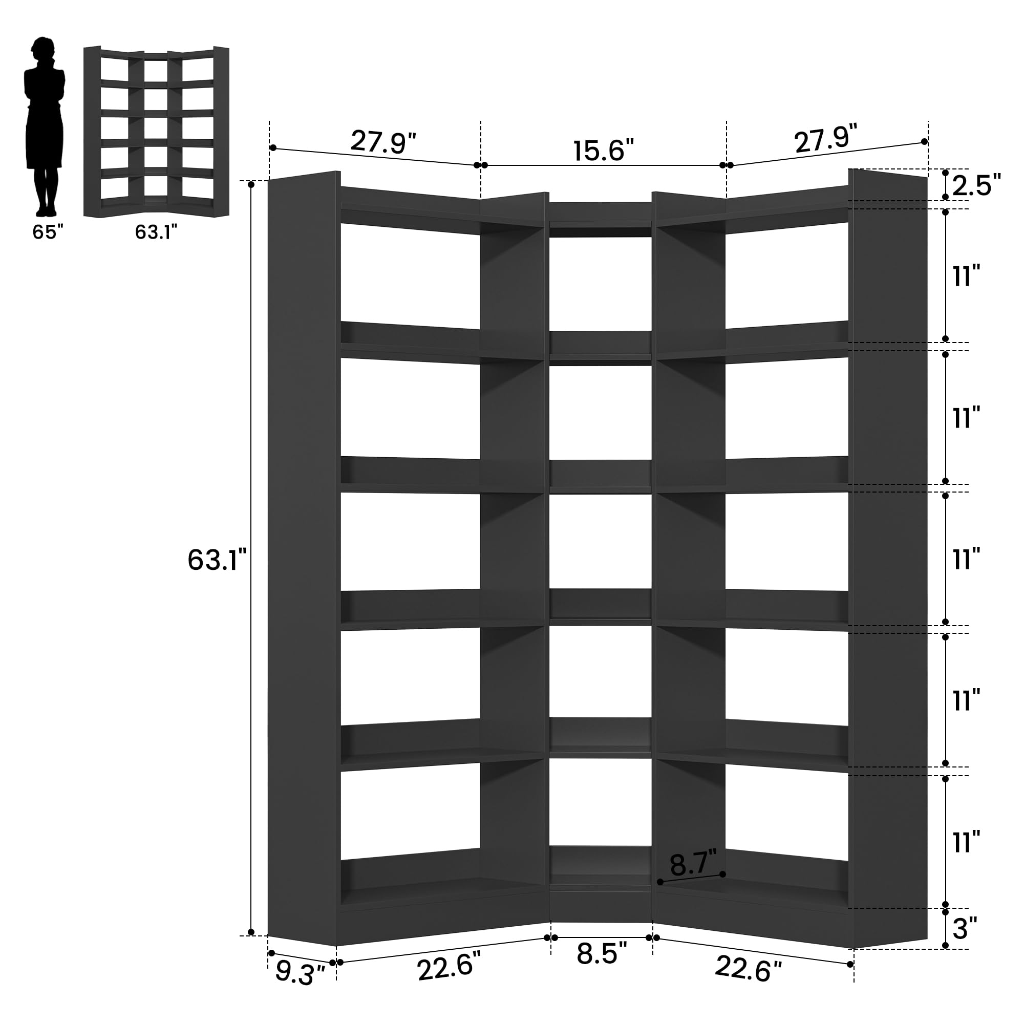 7-Tier L-Shaped Corner Bookshelf with Anti-Fall Baffles – 63.1" Tall
