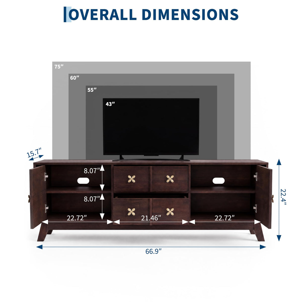 Garvee 67" Wood TV Stand, Mid Century Modern TV Stand for Up to 75" TVs