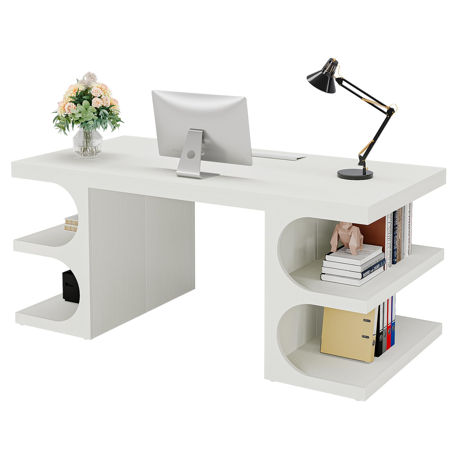 62" Executive Desk with Storage Shelves & Drawers