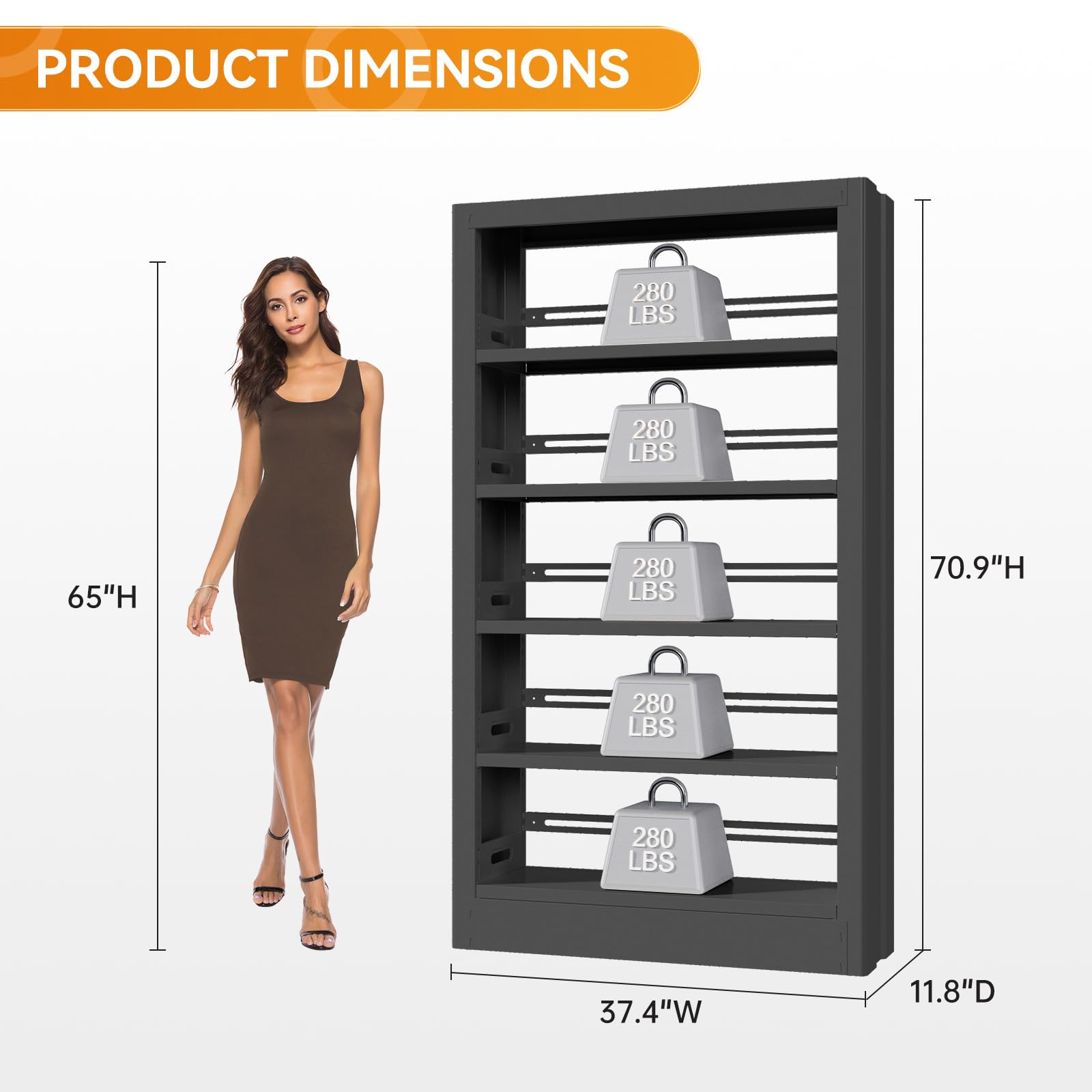CRPDY 71" Tall Metal Bookshelf 5 Tier Heavy Duty Bookshelves with Adjustable Storage Shelves Library Bookcase with Book Stopper for Living Room, Library, Office, Bedroom, School