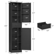 TEENFON Tall Storage Cabinet with 3 Door Shelves & 1 Drawer, Narrow Kitchen Pantry Cabinet for Living Room, Bathroom, Entryway, Black