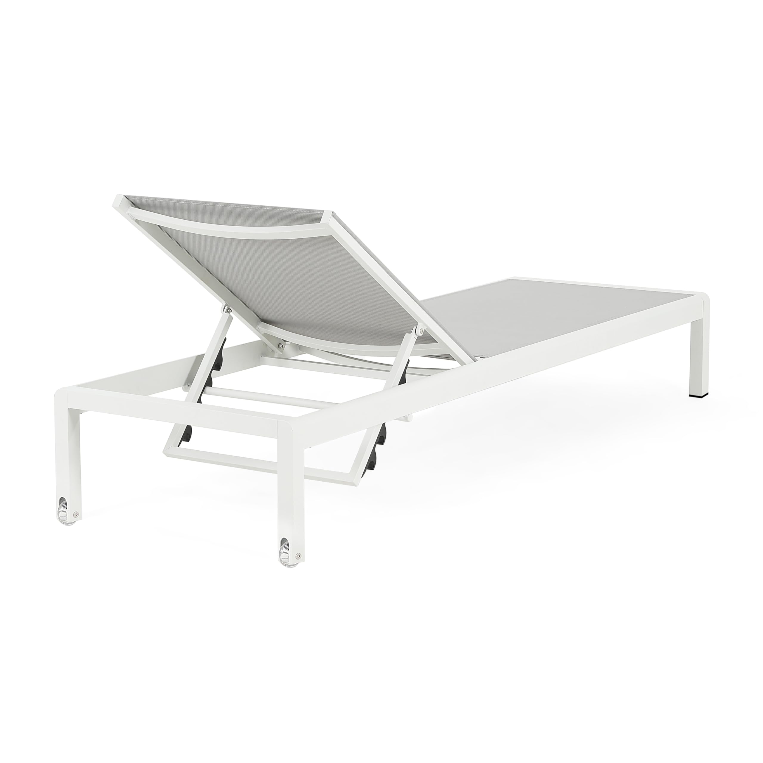 Christopher Knight Home Set of 2 Berton Outdoor Mesh Seat Chaise Lounge Chairs, Patio Adjustable Aluminum Frame Single Lounge Sofa, Poolside/Garden/Backyard Seating, All-Weather Furntiure, Gray+White
