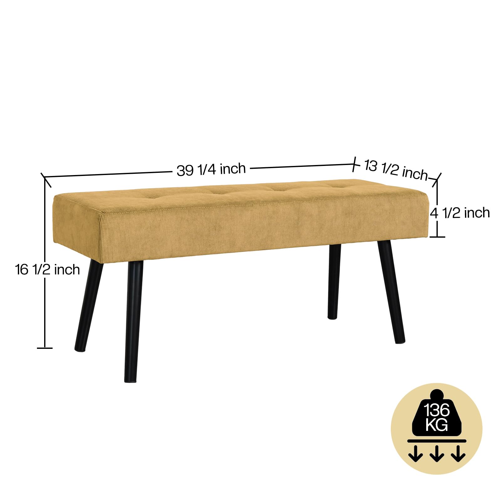 Comfy to go Entryway Bench - Bench for Bedroom, Modern Ottoman End of Bed, Corduroy Padded Benches for Living Room, Foyer, Mudroom, Hallway - 39" L x 14" W x 17" H